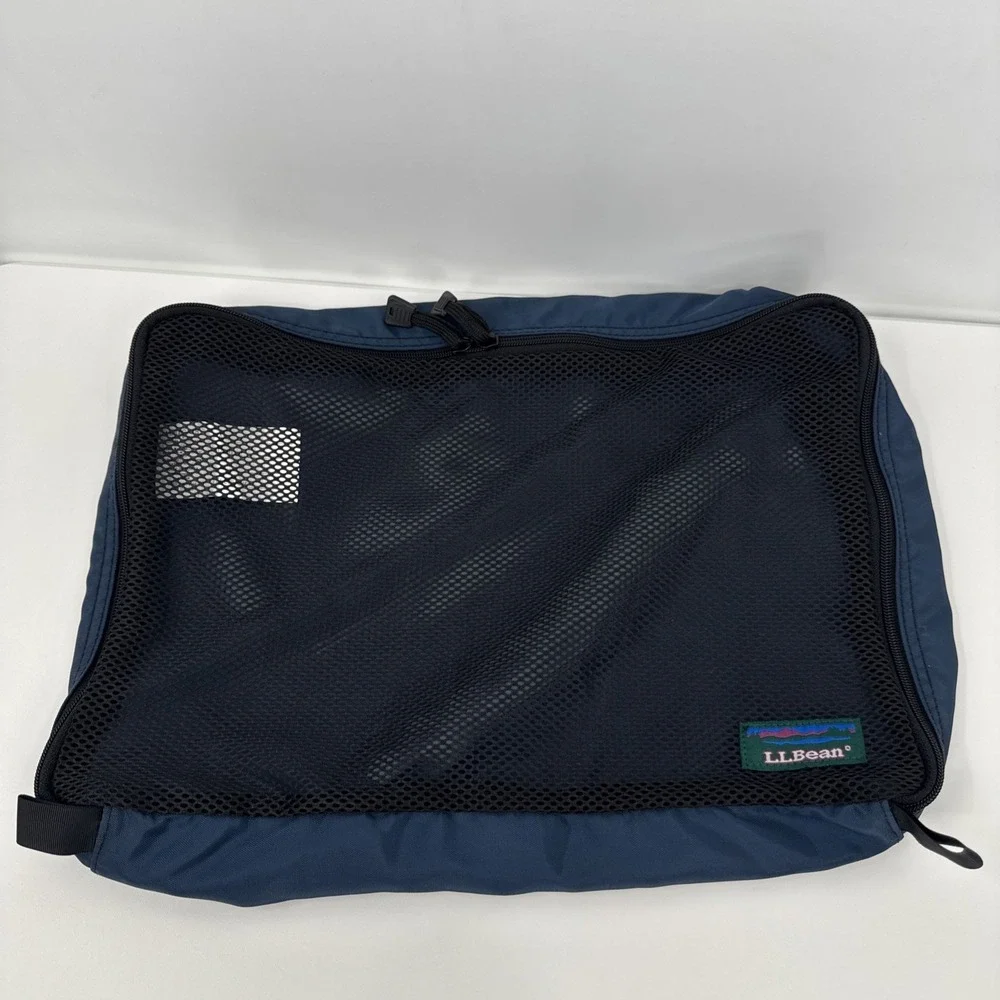 LL Bean Blue Nylon Packing Cube Set of 2 Travel Organizers Mesh Vintage Gorpcore